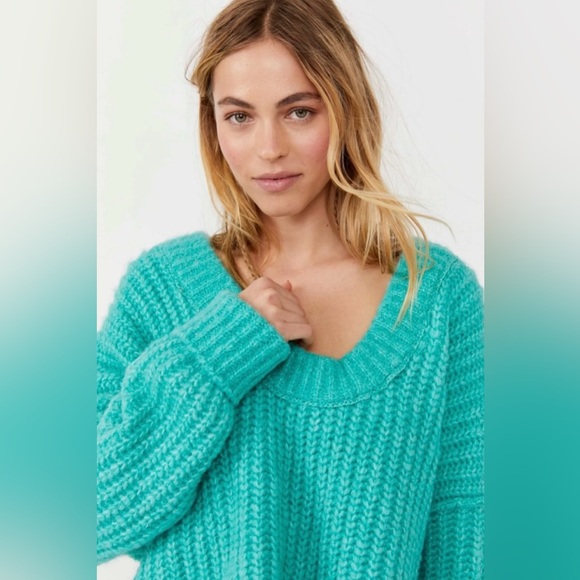 Free People Blue Bell V-Neck Sweater - Picture 1 of 8